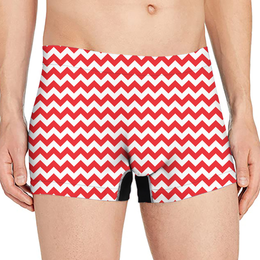 Red And White Chevron Pattern Print Men's Boxer Briefs