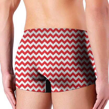 Red And White Chevron Pattern Print Men's Boxer Briefs