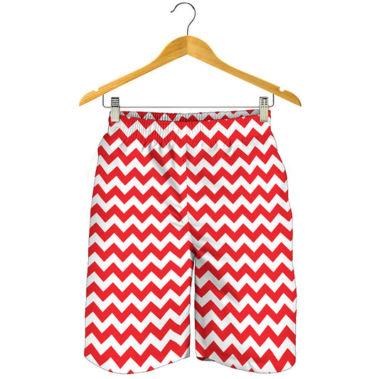 Red And White Chevron Pattern Print Men's Shorts