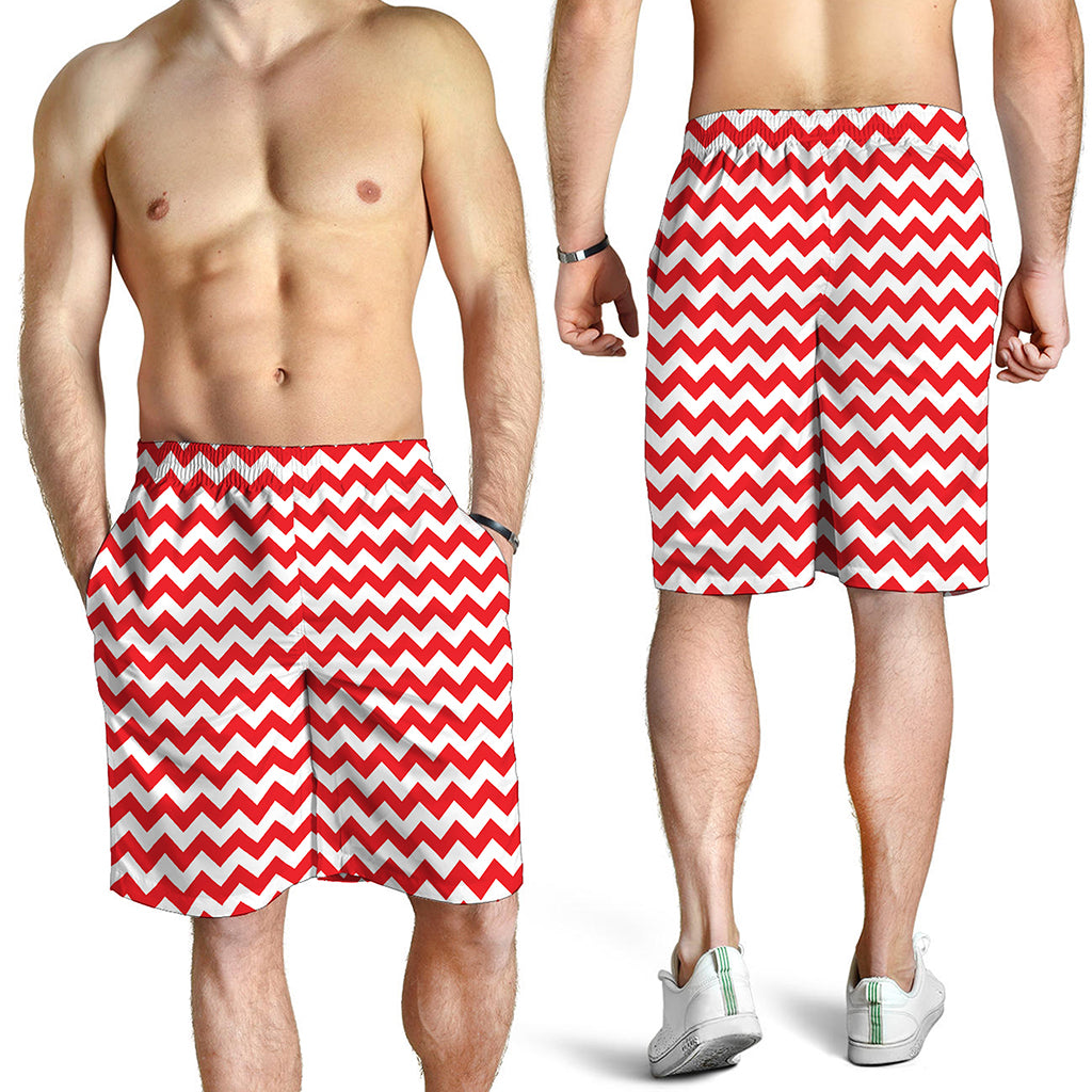 Red And White Chevron Pattern Print Men's Shorts