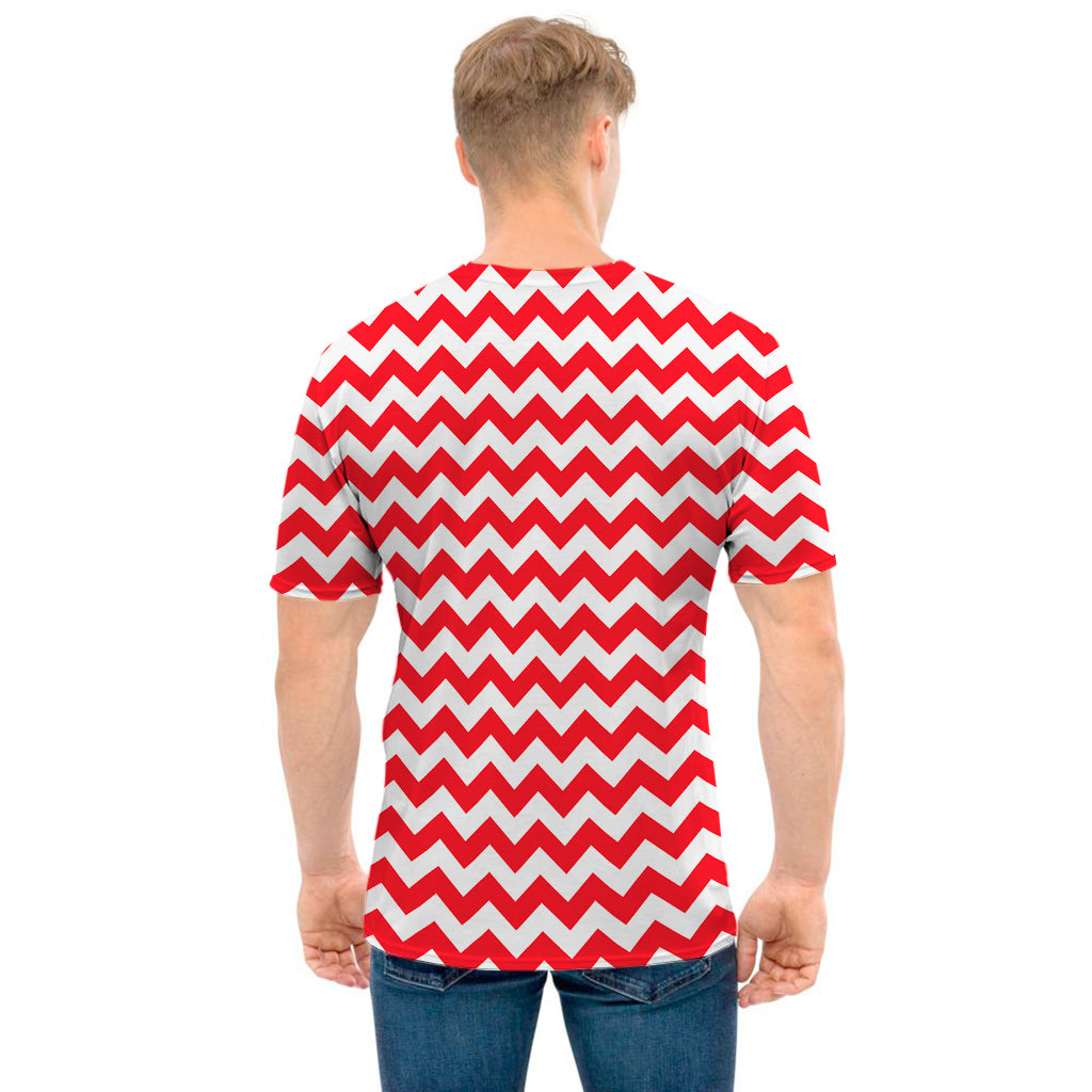 Red And White Chevron Pattern Print Men's T-Shirt