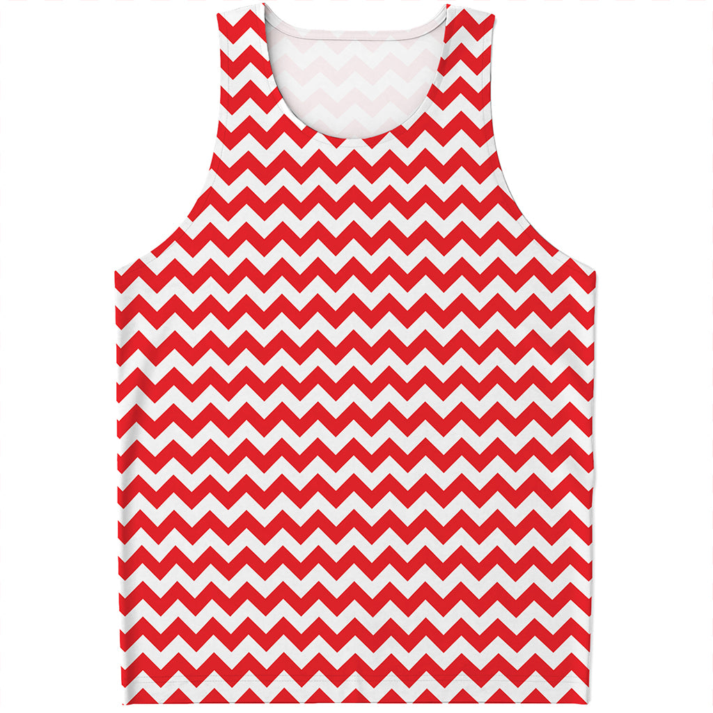 Red And White Chevron Pattern Print Men's Tank Top