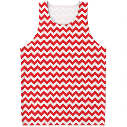 Red And White Chevron Pattern Print Men's Tank Top