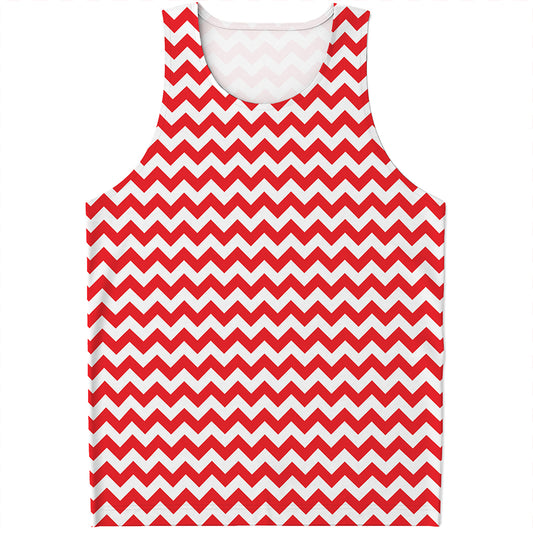 Red And White Chevron Pattern Print Men's Tank Top