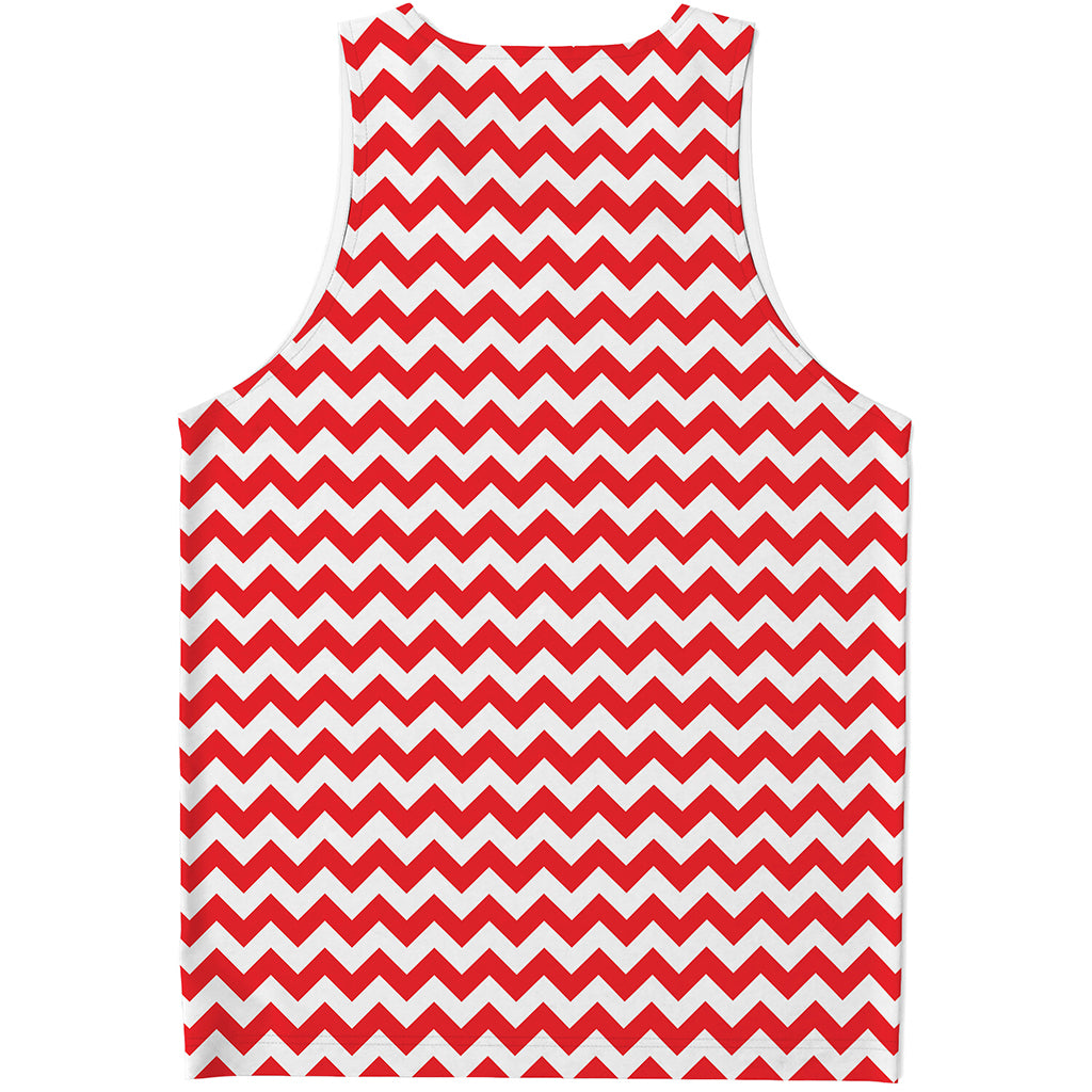 Red And White Chevron Pattern Print Men's Tank Top
