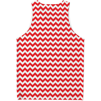 Red And White Chevron Pattern Print Men's Tank Top