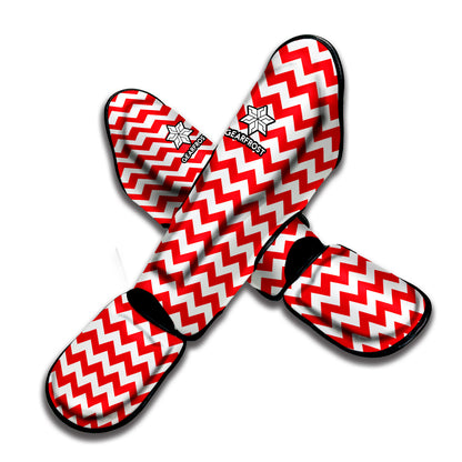 Red And White Chevron Pattern Print Muay Thai Shin Guard