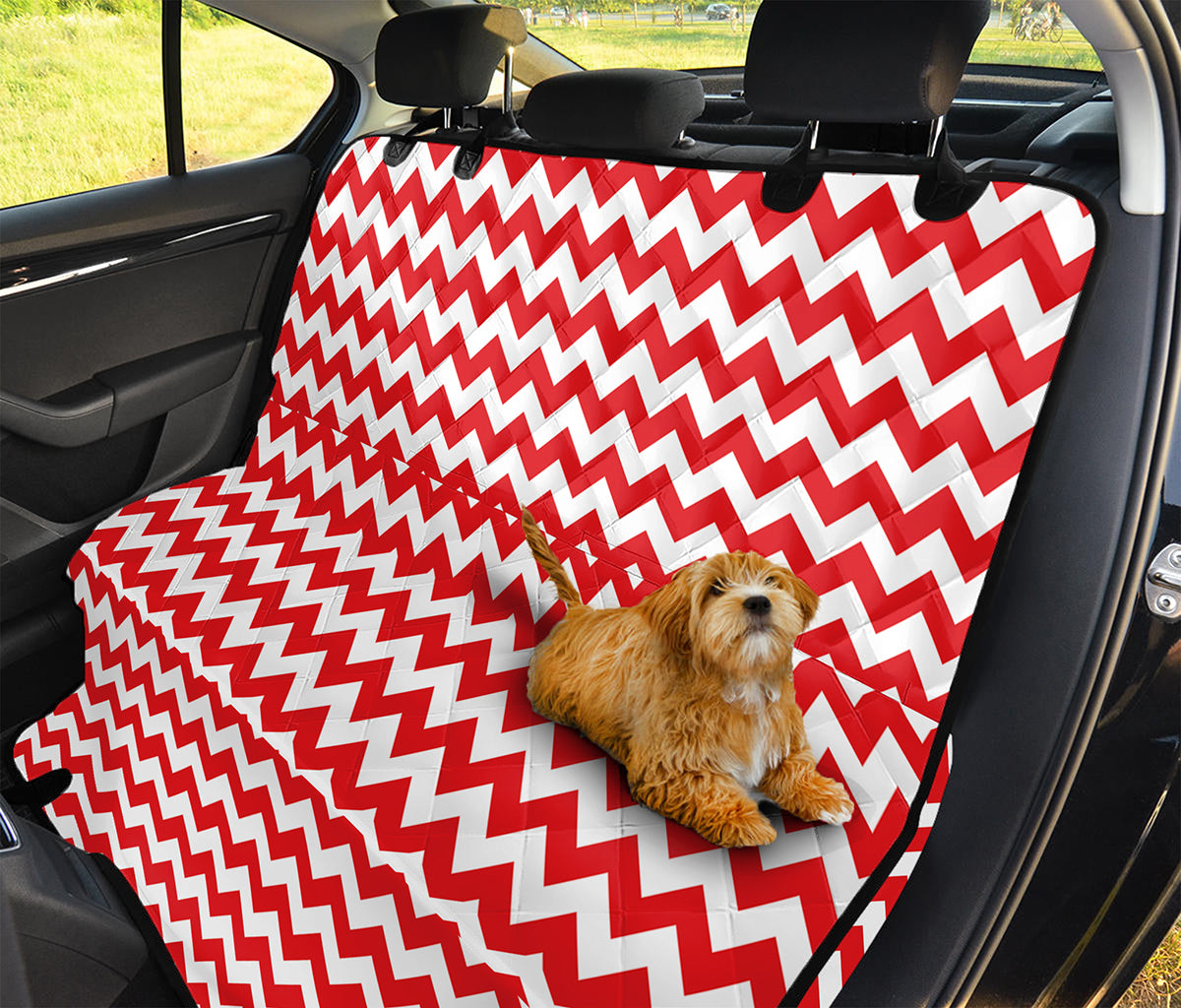 Red And White Chevron Pattern Print Pet Car Back Seat Cover