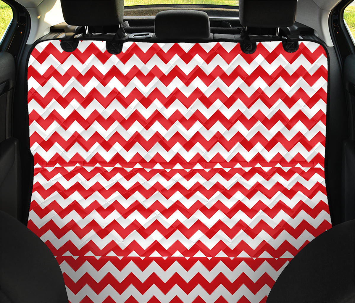 Red And White Chevron Pattern Print Pet Car Back Seat Cover
