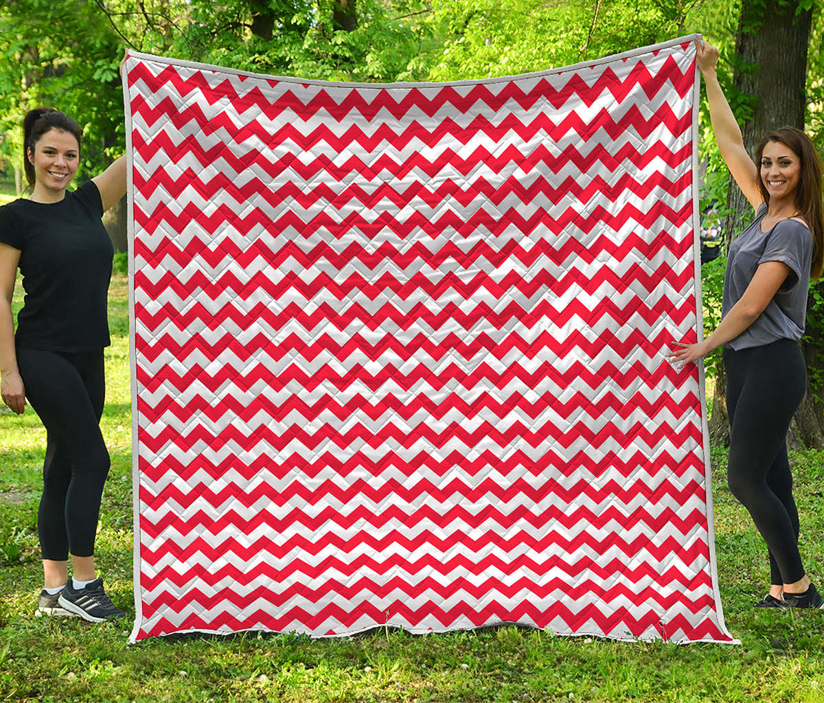 Red And White Chevron Pattern Print Quilt