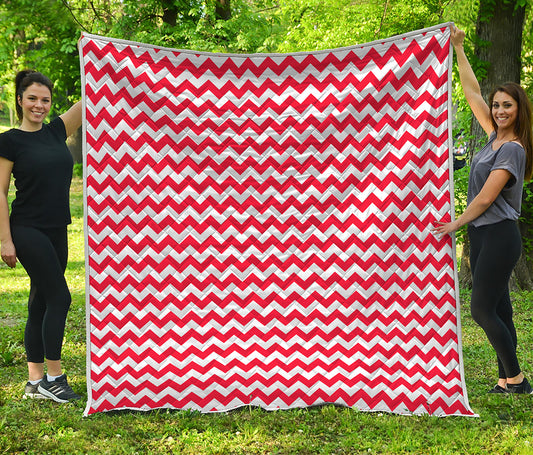 Red And White Chevron Pattern Print Quilt