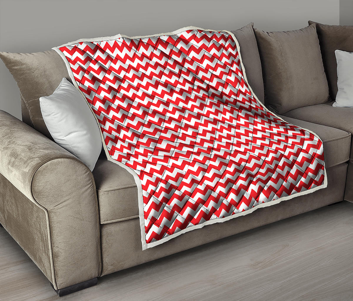 Red And White Chevron Pattern Print Quilt