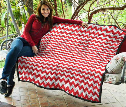 Red And White Chevron Pattern Print Quilt