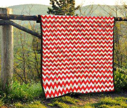 Red And White Chevron Pattern Print Quilt