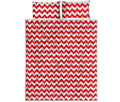 Red And White Chevron Pattern Print Quilt Bed Set
