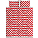 Red And White Chevron Pattern Print Quilt Bed Set