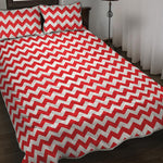 Red And White Chevron Pattern Print Quilt Bed Set