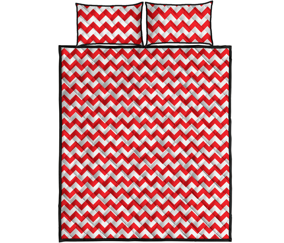 Red And White Chevron Pattern Print Quilt Bed Set