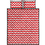 Red And White Chevron Pattern Print Quilt Bed Set