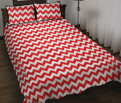 Red And White Chevron Pattern Print Quilt Bed Set