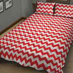 Red And White Chevron Pattern Print Quilt Bed Set