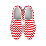 Red And White Chevron Pattern Print White Slip On Shoes