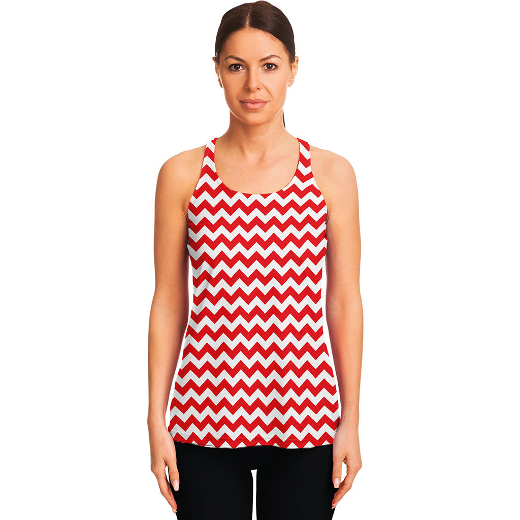 Red And White Chevron Pattern Print Women's Racerback Tank Top