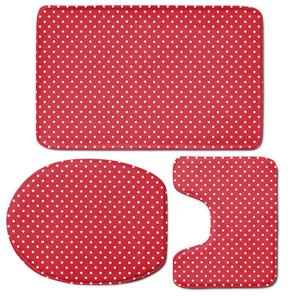 Red And White Christmas Dots Print 3 Piece Bath Mat Set