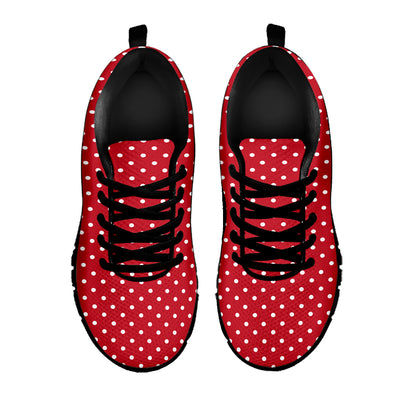 Red And White Christmas Dots Print Black Sneakers