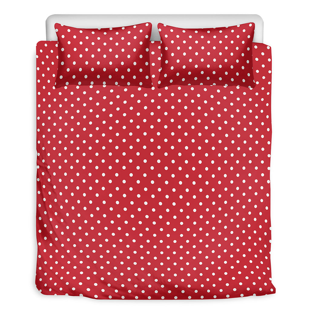 Red And White Christmas Dots Print Duvet Cover Bedding Set