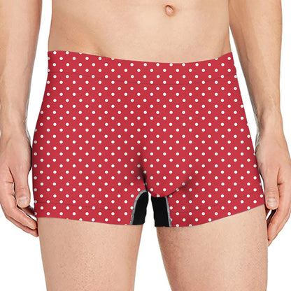 Red And White Christmas Dots Print Men's Boxer Briefs