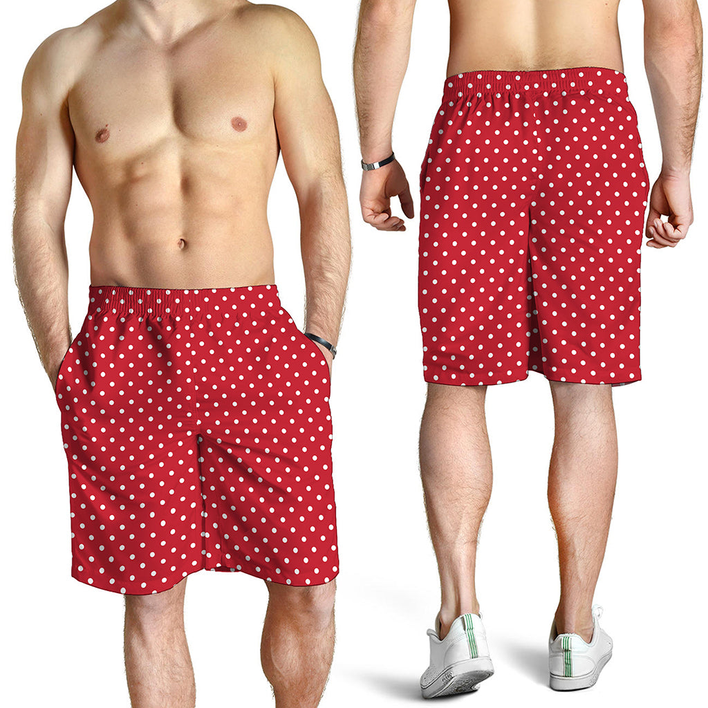 Red And White Christmas Dots Print Men's Shorts