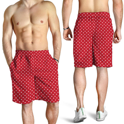 Red And White Christmas Dots Print Men's Shorts