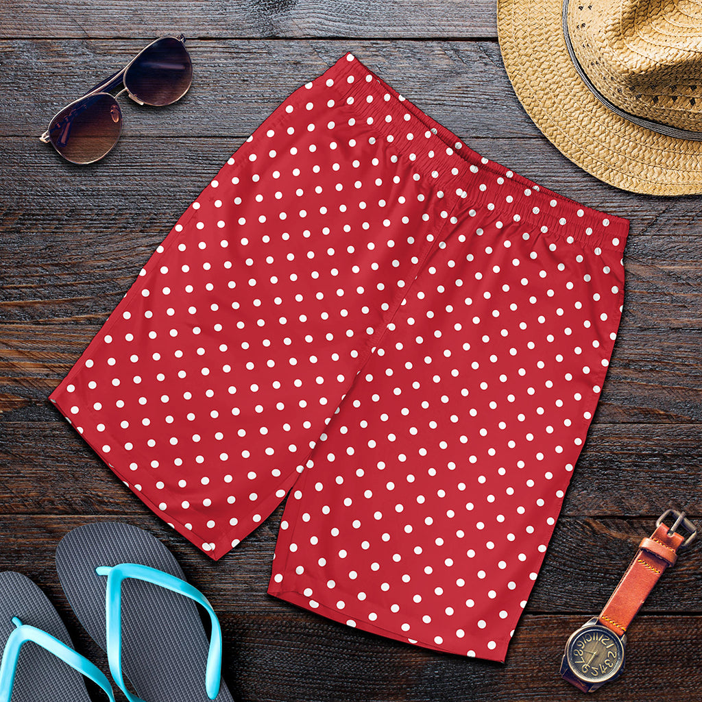 Red And White Christmas Dots Print Men's Shorts