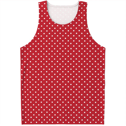 Red And White Christmas Dots Print Men's Tank Top
