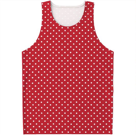 Red And White Christmas Dots Print Men's Tank Top