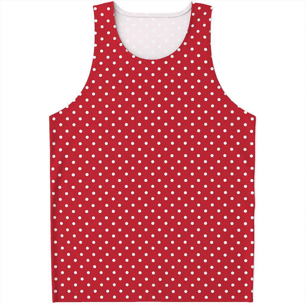 Red And White Christmas Dots Print Men's Tank Top