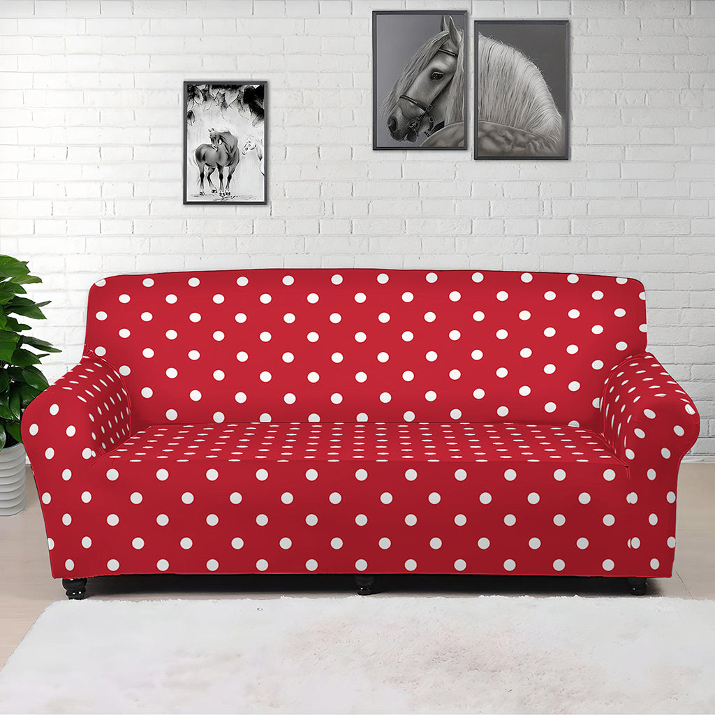 Red And White Christmas Dots Print Sofa Cover