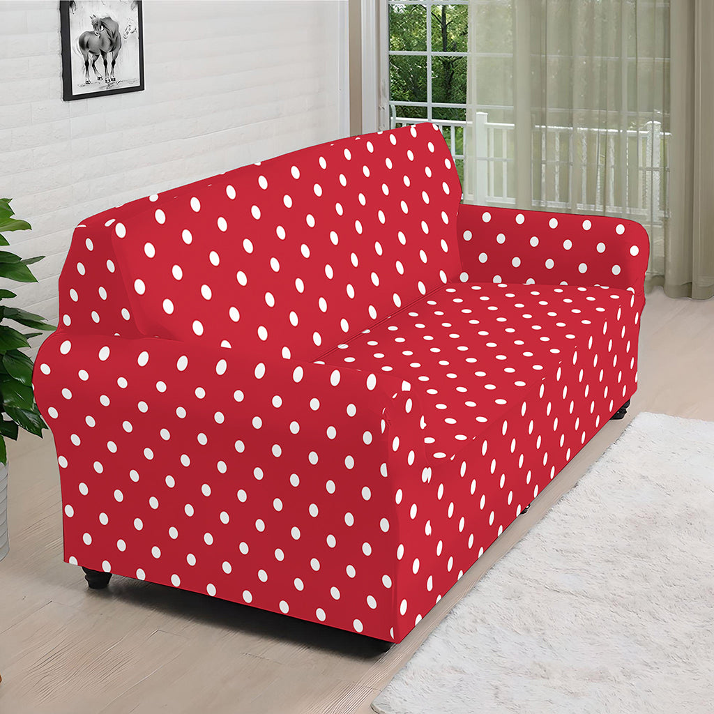 Red And White Christmas Dots Print Sofa Cover