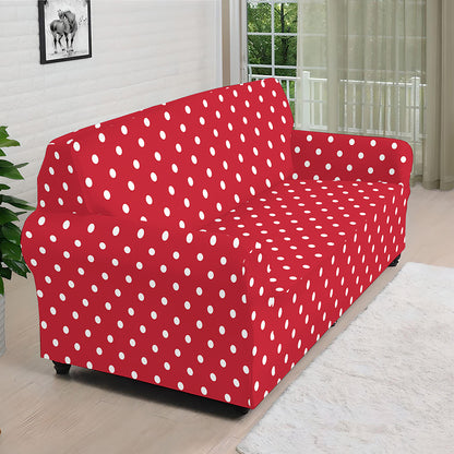 Red And White Christmas Dots Print Sofa Cover