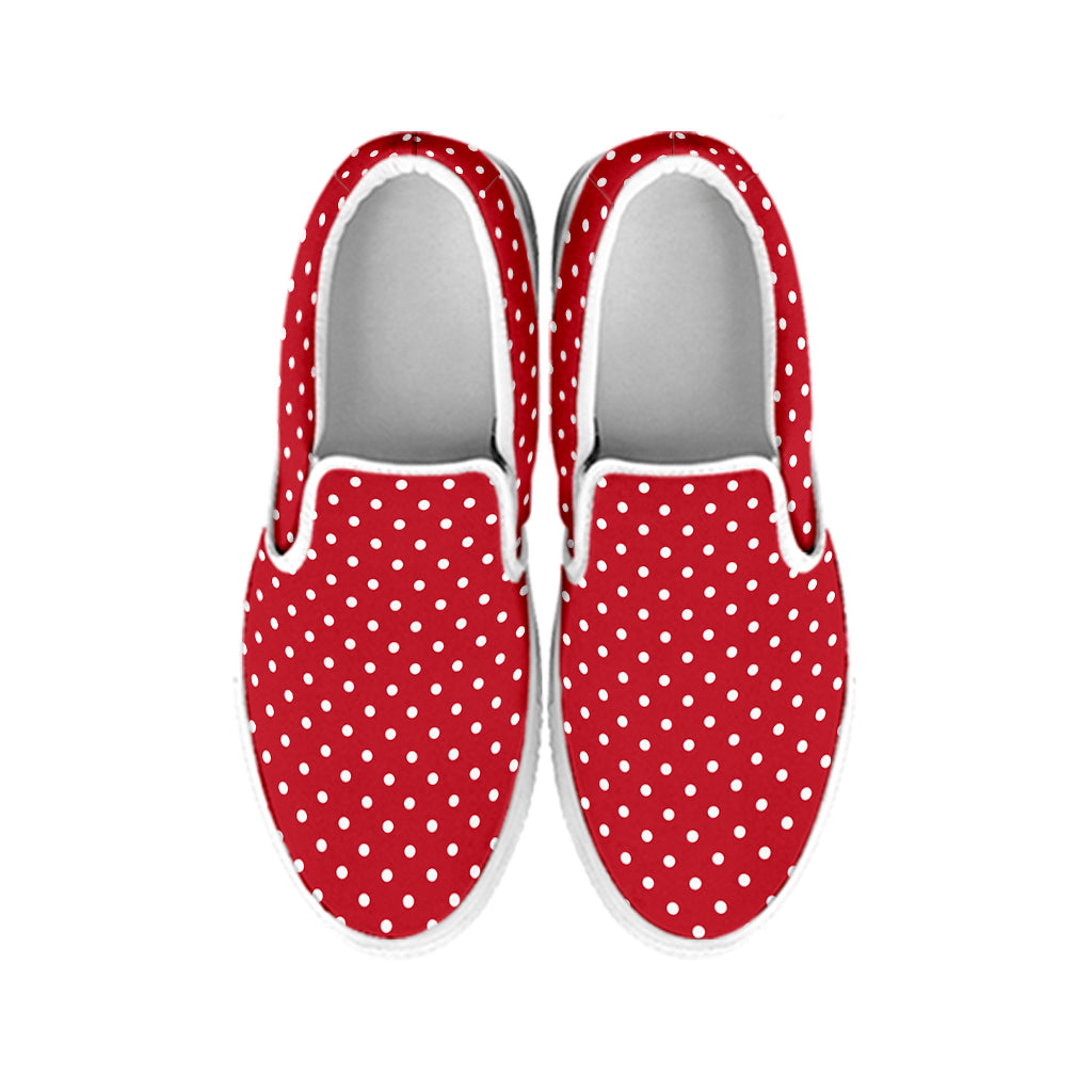 Red And White Christmas Dots Print White Slip On Shoes