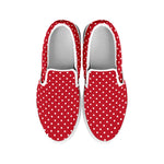 Red And White Christmas Dots Print White Slip On Shoes
