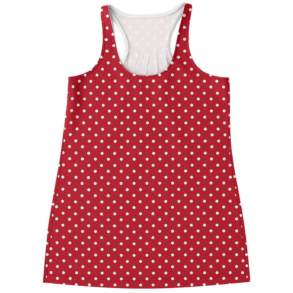 Red And White Christmas Dots Print Women's Racerback Tank Top