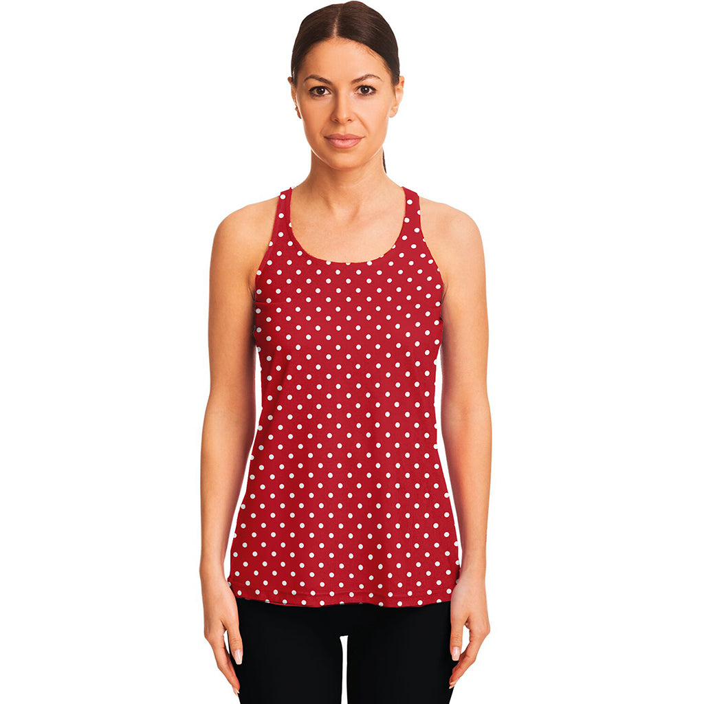 Red And White Christmas Dots Print Women's Racerback Tank Top