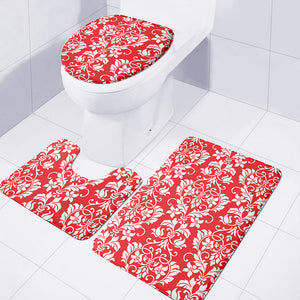 Red And White Damask Pattern Print 3 Piece Bath Mat Set