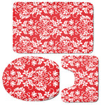 Red And White Damask Pattern Print 3 Piece Bath Mat Set