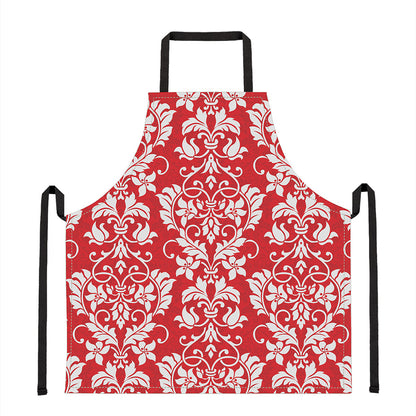 Red And White Damask Pattern Print Apron