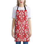 Red And White Damask Pattern Print Apron