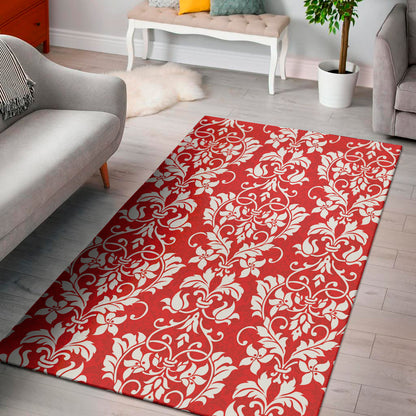 Red And White Damask Pattern Print Area Rug