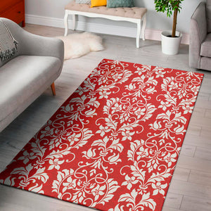 Red And White Damask Pattern Print Area Rug